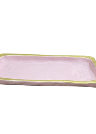 Pottery Rectangular Light Lilac Serving Platter with Gold Rim