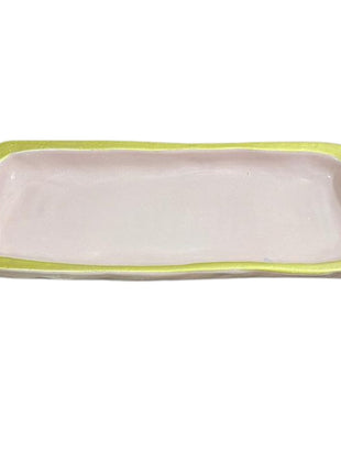 Pottery Rectangular Light Lilac Serving Platter with Gold Rim