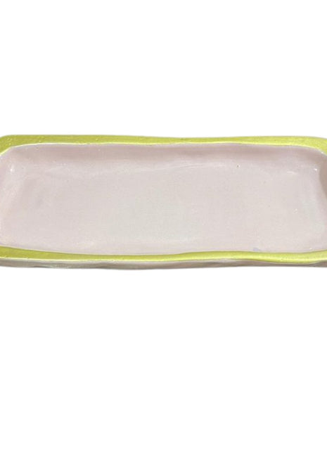 Pottery Rectangular Light Lilac Serving Platter with Gold Rim