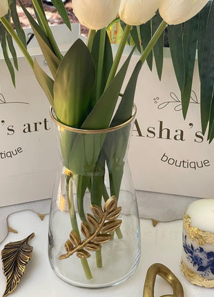 Asha's Glass Vase with Hand Painted Resin Leaves