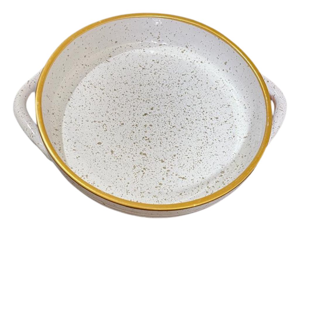 Pottery Tajin Off White Granulated with Gold Rim 25 cm