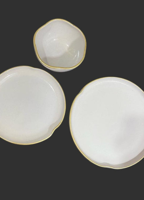 Pottery Off White Set with Gold Rim