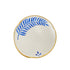 Pottery Dinner Plate White with Blue Feather and Gold Rim 28cm