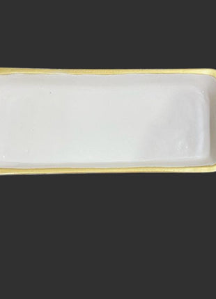 Pottery Rectangular Off White Serving Platter with Gold Rim