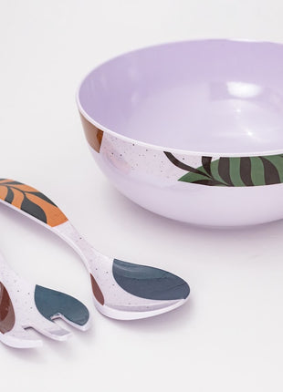 Bright Designs Melamine Round Serving Bowl Black Mondo with Fork & Spoon 3 Pieces