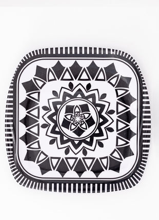 Bright Designs Melamine Square Dinner Plate 6 Pieces (L 26cm W 26cm) Black & White