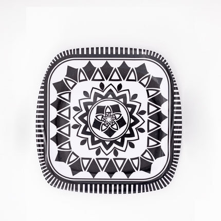 Bright Designs Melamine Square Dinner Plate 6 Pieces (L 26cm W 26cm) Black & White