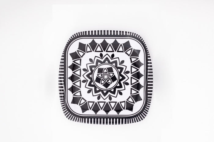 Bright Designs Melamine Square Dinner Plate 6 Pieces (L 26cm W 26cm) Black & White