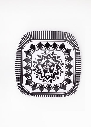 Bright Designs Melamine Square Side Plate 6 Pieces (L 22cm W 22cm) Black & White