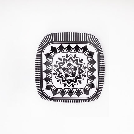 Bright Designs Melamine Square Side Plate 6 Pieces (L 22cm W 22cm) Black & White