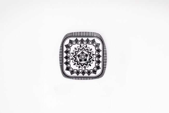 Bright Designs Melamine Small Plate 6 Pieces (L 18cm W 18cm) Black & White