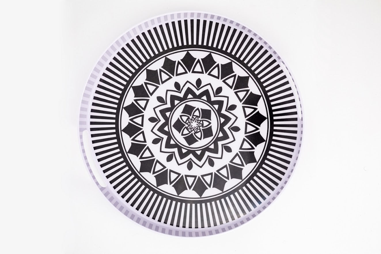 Bright Designs Melamine Round Tray 1 Pieces (D 38cm) Black & White