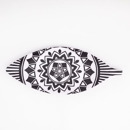 "Bright Designs Melamine Matt Leaf Serving Plate 2 Pieces (L 36cm W 15cm) Black & White