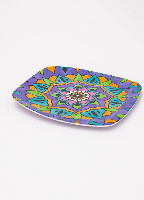 Bright Designs Melamine Square Dinner Plate 6 Pieces (L 26cm W 26cm) Mandala