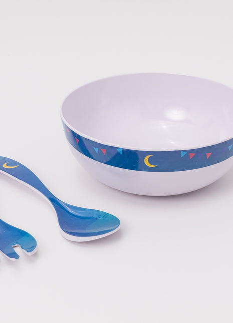 Bright Designs Melamine Round Serving Bowl with fork & spoon 7aretna
