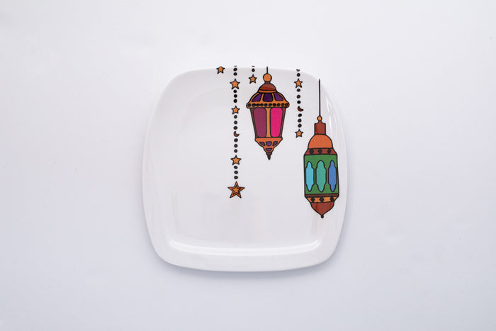 Bright Designs Melamine Square Side Plate (L 22cm W 22cm) Ramadan Lantern