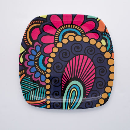 Bright Designs Melamine Square Dinner Plate 
Set of 6 (L 26cm W 26cm) Paisley