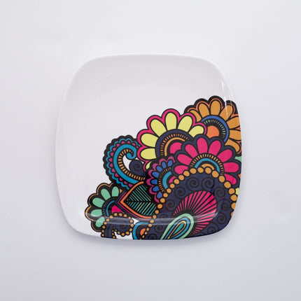 Bright Designs Melamine Side Plate 
Set of 6 (L 22cm W 22cm) Paisley