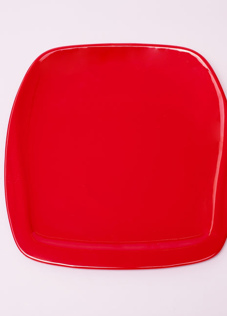 Bright Designs Melamine Square Dinner Plate 
Set of 6 (L 26cm W 26cm) Red