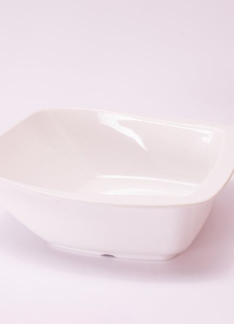 Bright Designs Melamine Serving Bowl with Serving Spoon and Fork 
Set of 1 (L 26cm W 26cm H 9cm) White