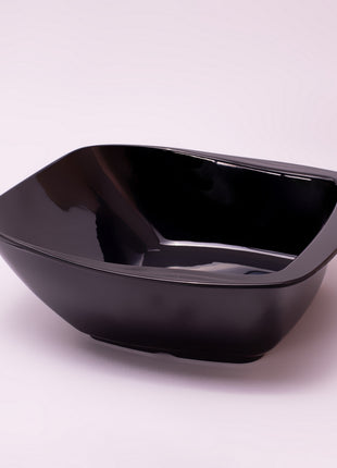 Bright Designs Melamine Serving Bowl with Serving Spoon and Fork 
Set of 1 (L 26cm W 26cm H 9cm) Black