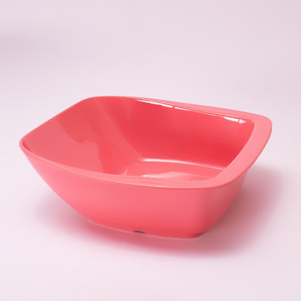 Bright Designs Melamine Serving Bowl with Serving Spoon and Fork 
Set of 1 (L 26cm W 26cm H 9cm) Coral