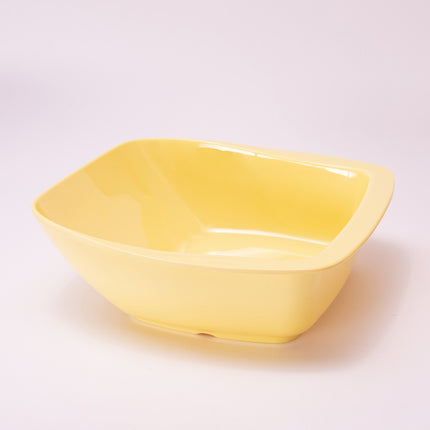 Bright Designs Melamine Serving Bowl with Serving Spoon and Fork 
Set of 1 (L 26cm W 26cm H 9cm) Yellow