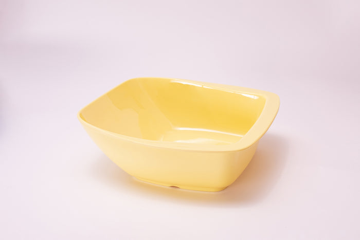 Bright Designs Melamine Serving Bowl with Serving Spoon and Fork 
Set of 1 (L 26cm W 26cm H 9cm) Yellow