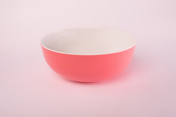 Bright Designs Melamine Serving Bowl with Serving Spoon and Fork 
Set of 1 (D 26cm H 10cm) Double Colour Coral