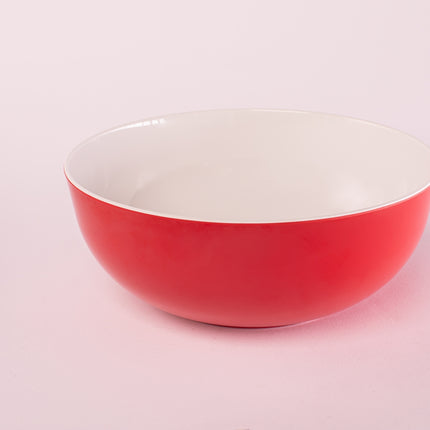 Bright Designs Melamine Serving Bowl with Serving Spoon and Fork 
Set of 1 (D 26cm H 10cm) Double Colour Red