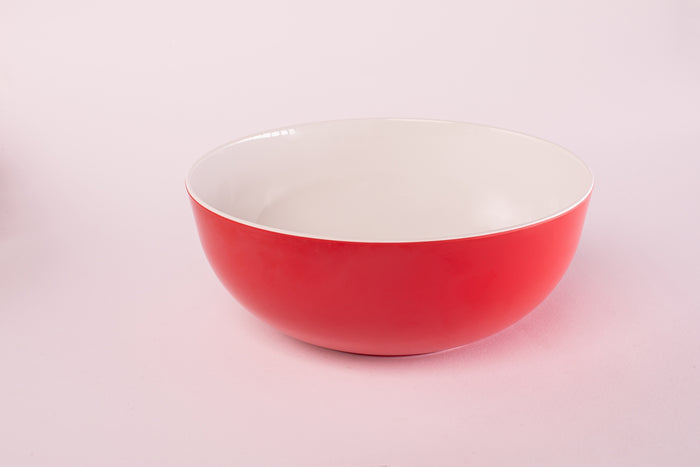 Bright Designs Melamine Serving Bowl with Serving Spoon and Fork 
Set of 1 (D 26cm H 10cm) Double Colour Red