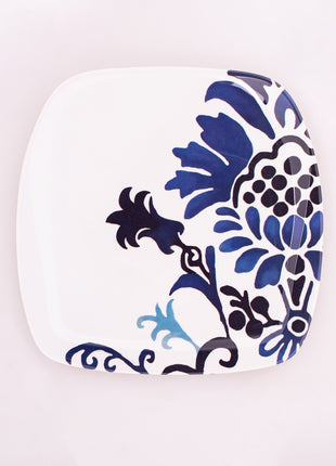 Bright Designs Melamine Square Dinner Plate 
Set of 6 (L 26cm W 26cm) bleu blanc