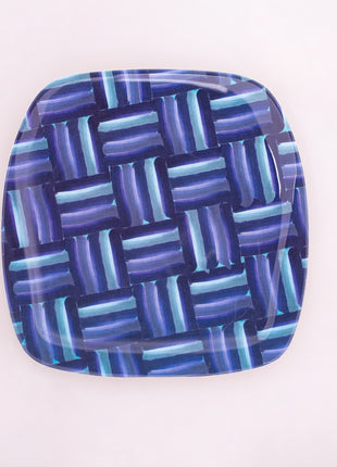 Bright Designs Melamine Square Dinner Plate 
Set of 6 (L 26cm W 26cm) bleu blanc B