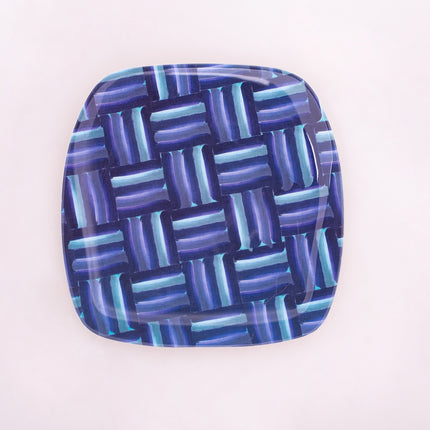 Bright Designs Melamine Square Dinner Plate 
Set of 6 (L 26cm W 26cm) bleu blanc B