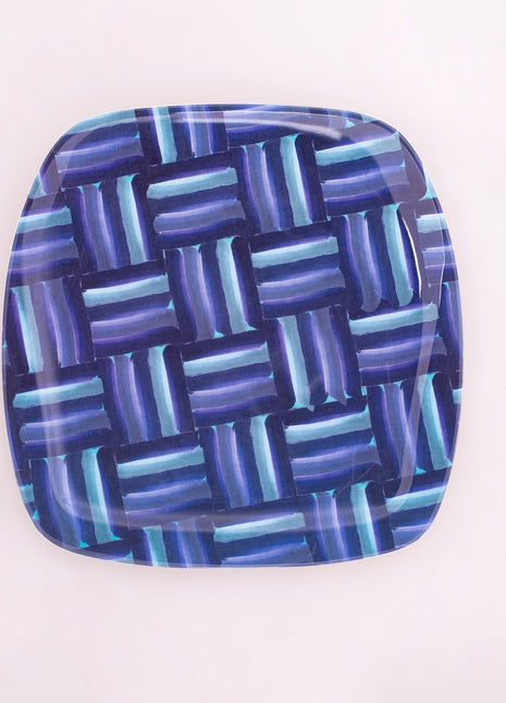 Bright Designs Melamine Square Dinner Plate 
Set of 6 (L 26cm W 26cm) bleu blanc B