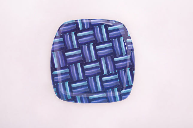 Bright Designs Melamine Square Dinner Plate 
Set of 6 (L 26cm W 26cm) bleu blanc B