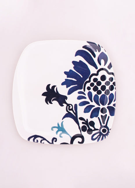 Bright Designs Melamine Side Plate 
Set of 6 (L 22cm W 22cm)blue Blanc