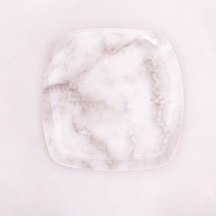 Bright Designs Melamine Square Dinner Plate 
Set of 6 (L 26cm W 26cm)White Marble