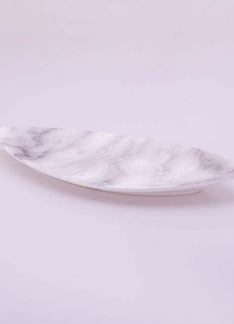 Bright Designs Melamine Matt Leaf Serving Plate 
Set of 2 (L 36cm W 15cm) White Marble