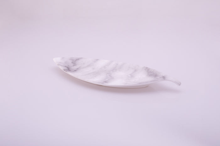 Bright Designs Melamine Matt Leaf Serving Plate 
Set of 2 (L 36cm W 15cm) White Marble