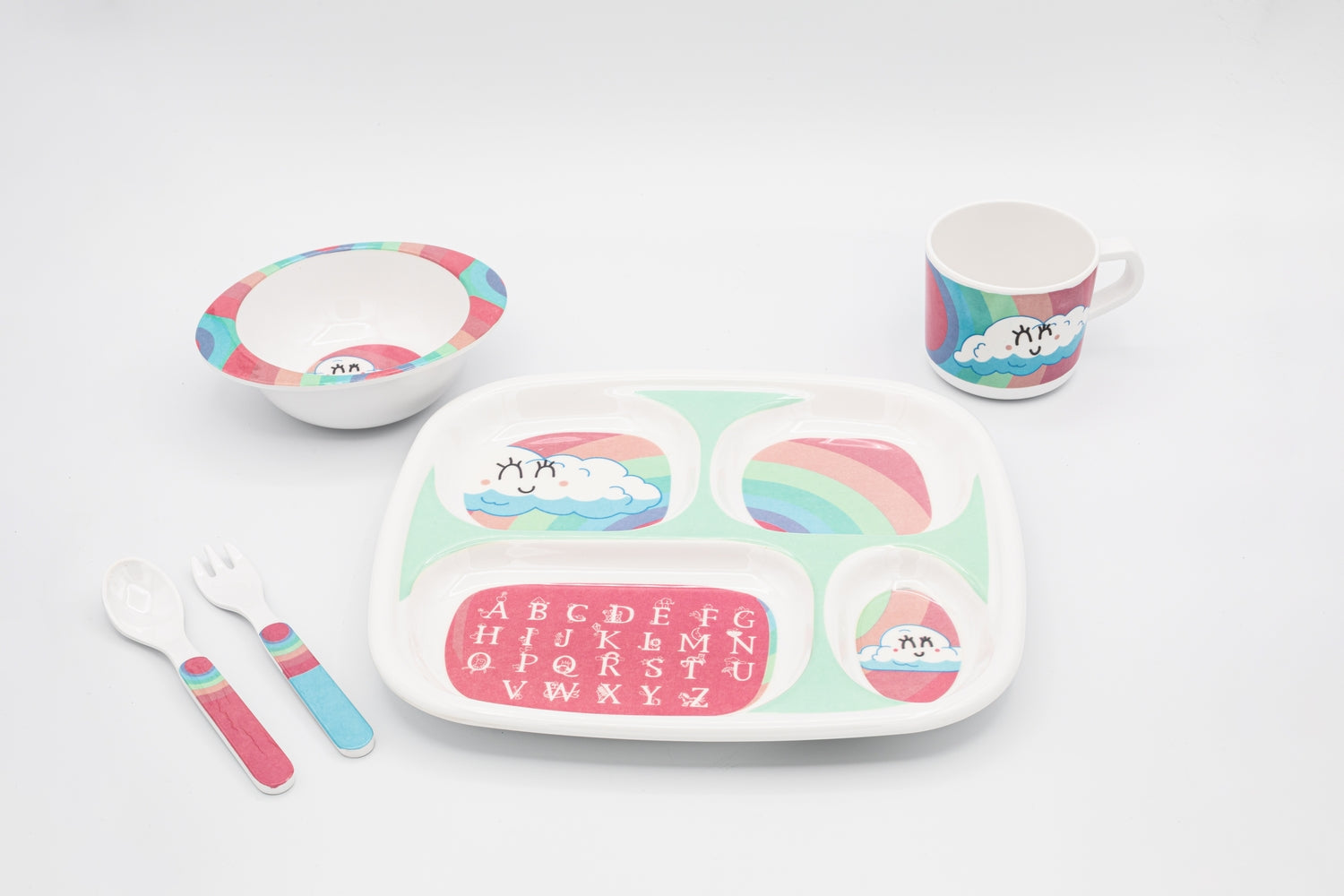 Bright Designs Kids 5 pieces Melamine Set Rainbow Sky  K8