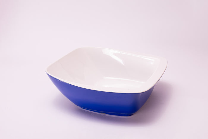 Bright Designs Melamine Serving Bowl with Serving Spoon and Fork 
Set of 1 (L 26cm W 26cm H 9cm) Double Colour Royal Blue