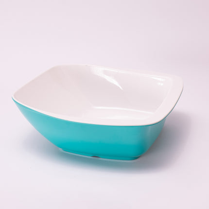 Bright Designs Melamine Serving Bowl with Serving Spoon and Fork 
Set of 1 (L 26cm W 26cm H 9cm) Double Colour Teal