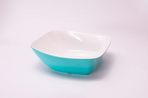 Bright Designs Melamine Serving Bowl with Serving Spoon and Fork 
Set of 1 (L 26cm W 26cm H 9cm) Double Colour Teal