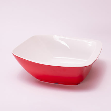 Bright Designs Melamine Serving Bowl with Serving Spoon and Fork 
Set of 1 (L 26cm W 26cm H 9cm) Double Colour Red