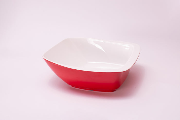 Bright Designs Melamine Serving Bowl with Serving Spoon and Fork 
Set of 1 (L 26cm W 26cm H 9cm) Double Colour Red