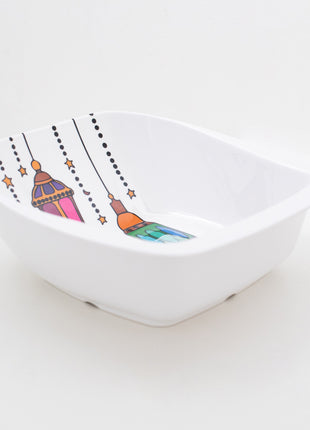 Bright Designs Melamine Square Serving Bowl  (L 26cm W 26cm H 9cm) with Fork & Spoon Ramadan Lantern