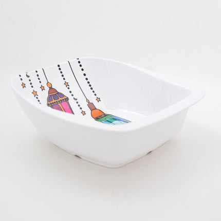 Bright Designs Melamine Square Serving Bowl  (L 26cm W 26cm H 9cm) with Fork & Spoon Ramadan Lantern