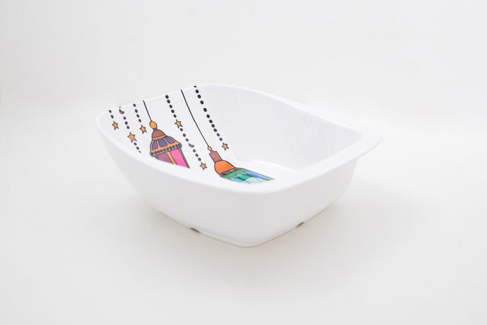 Bright Designs Melamine Square Serving Bowl  (L 26cm W 26cm H 9cm) with Fork & Spoon Ramadan Lantern
