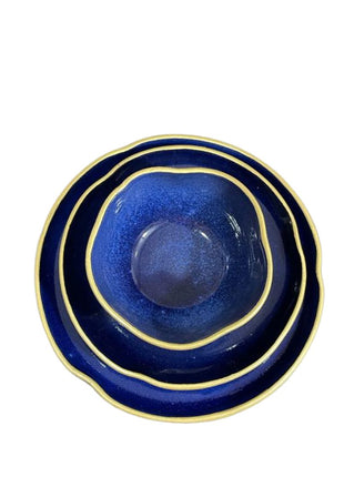 Pottery Dark Blue Set with Gold Rim